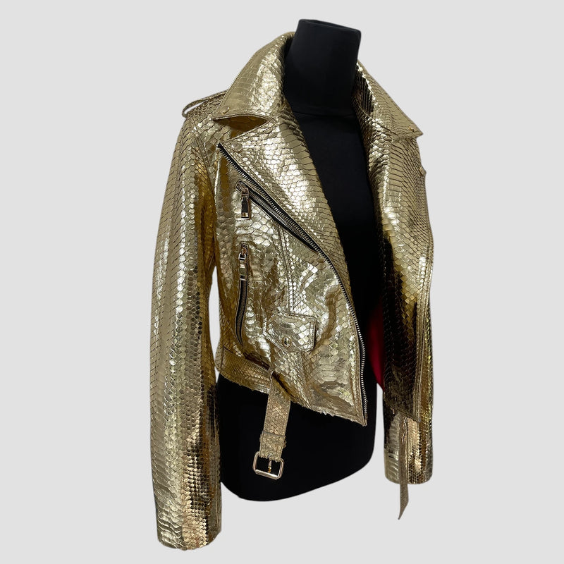 Python leather biker jacket