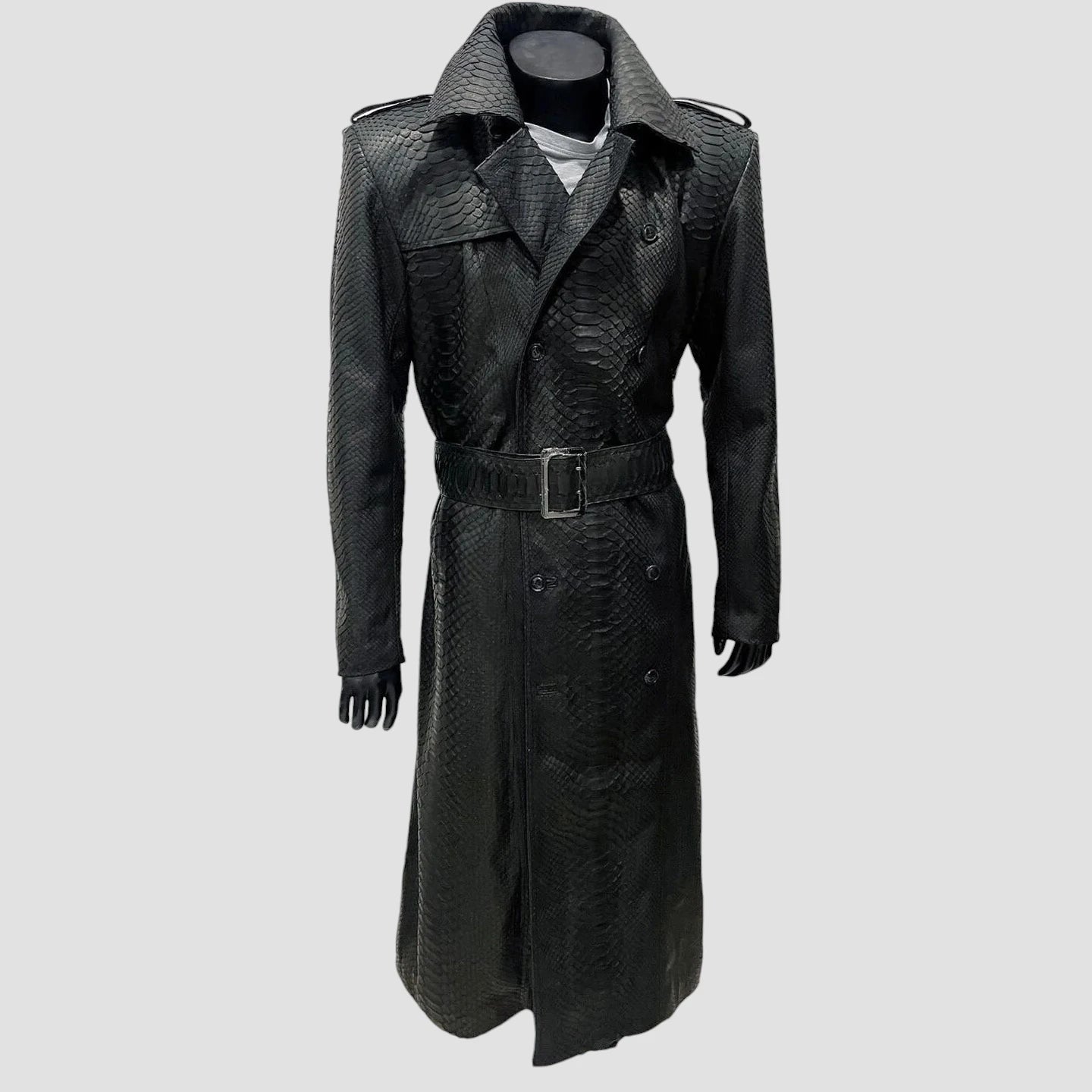 Python leather trench coat