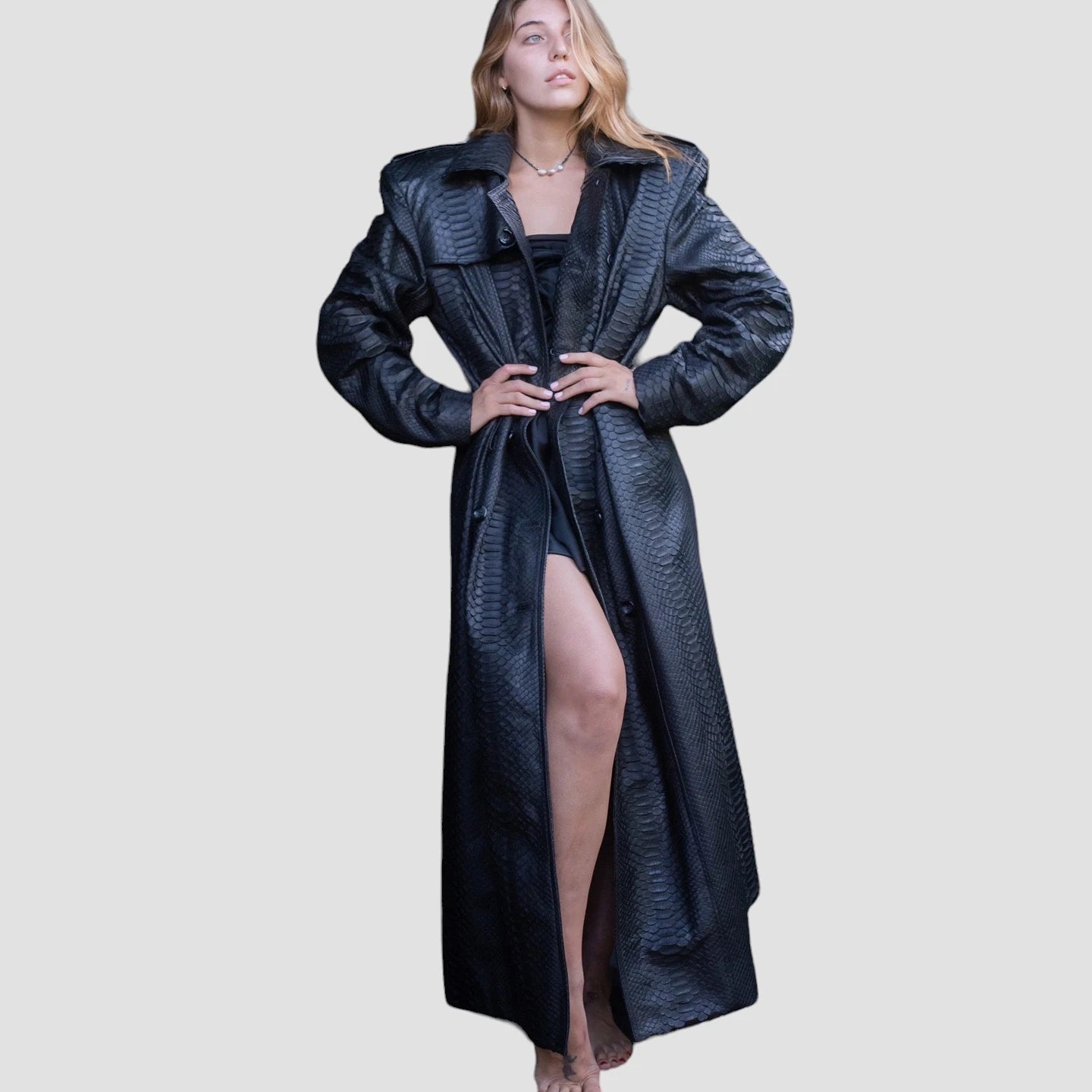 Python leather coat