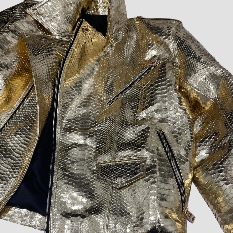 Python leather biker jacket