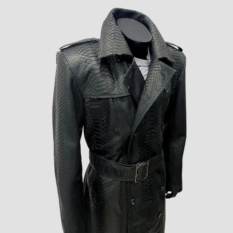 Python leather trench coat