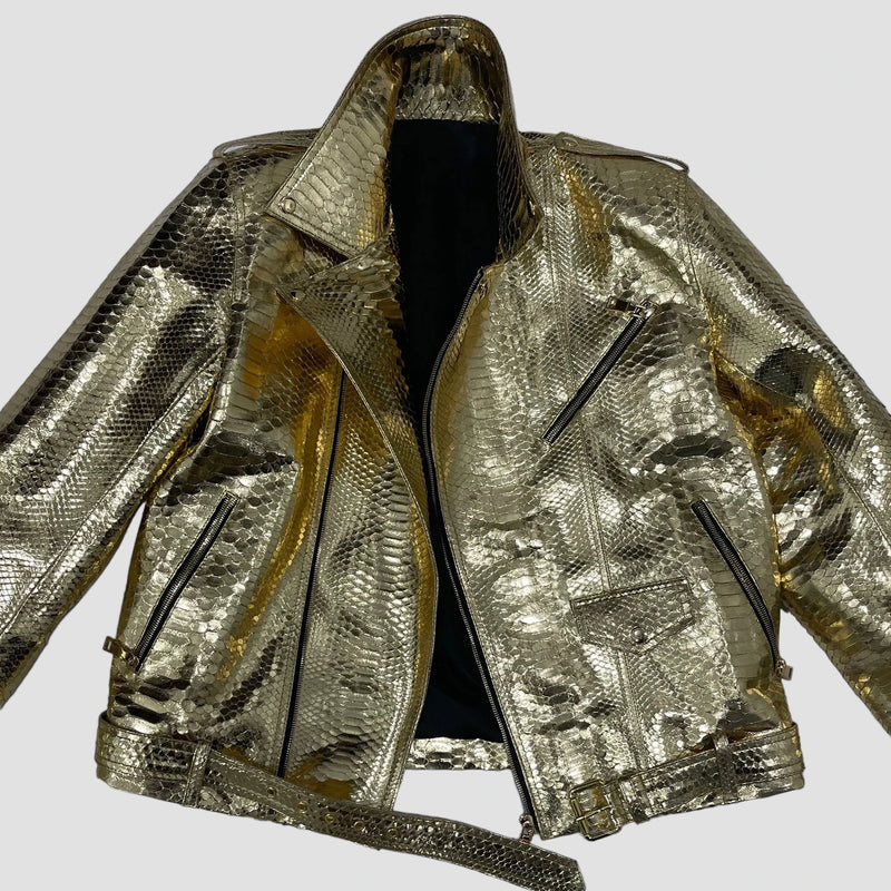 Python leather biker jacket