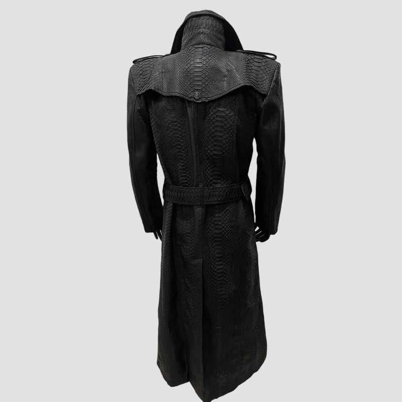 Python leather trench coat