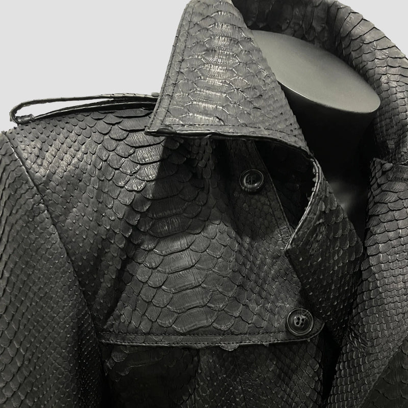 Python leather trench coat
