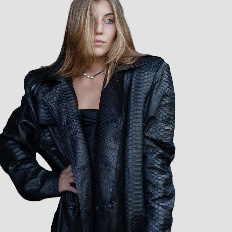 Python leather coat