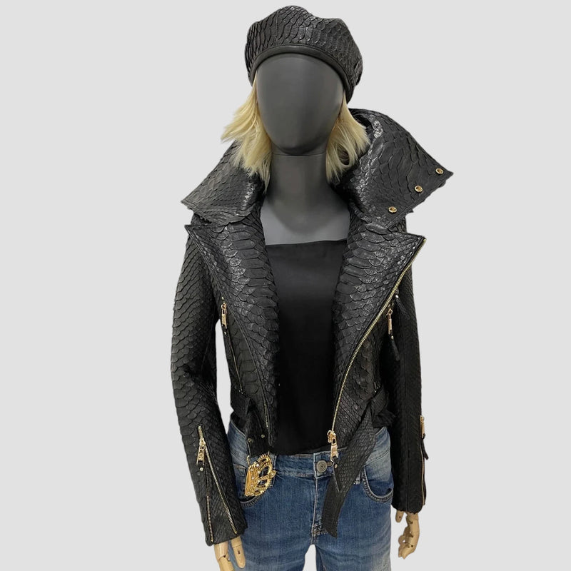 King python leather biker jacket