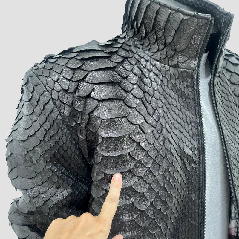 King python leather bomber jacket