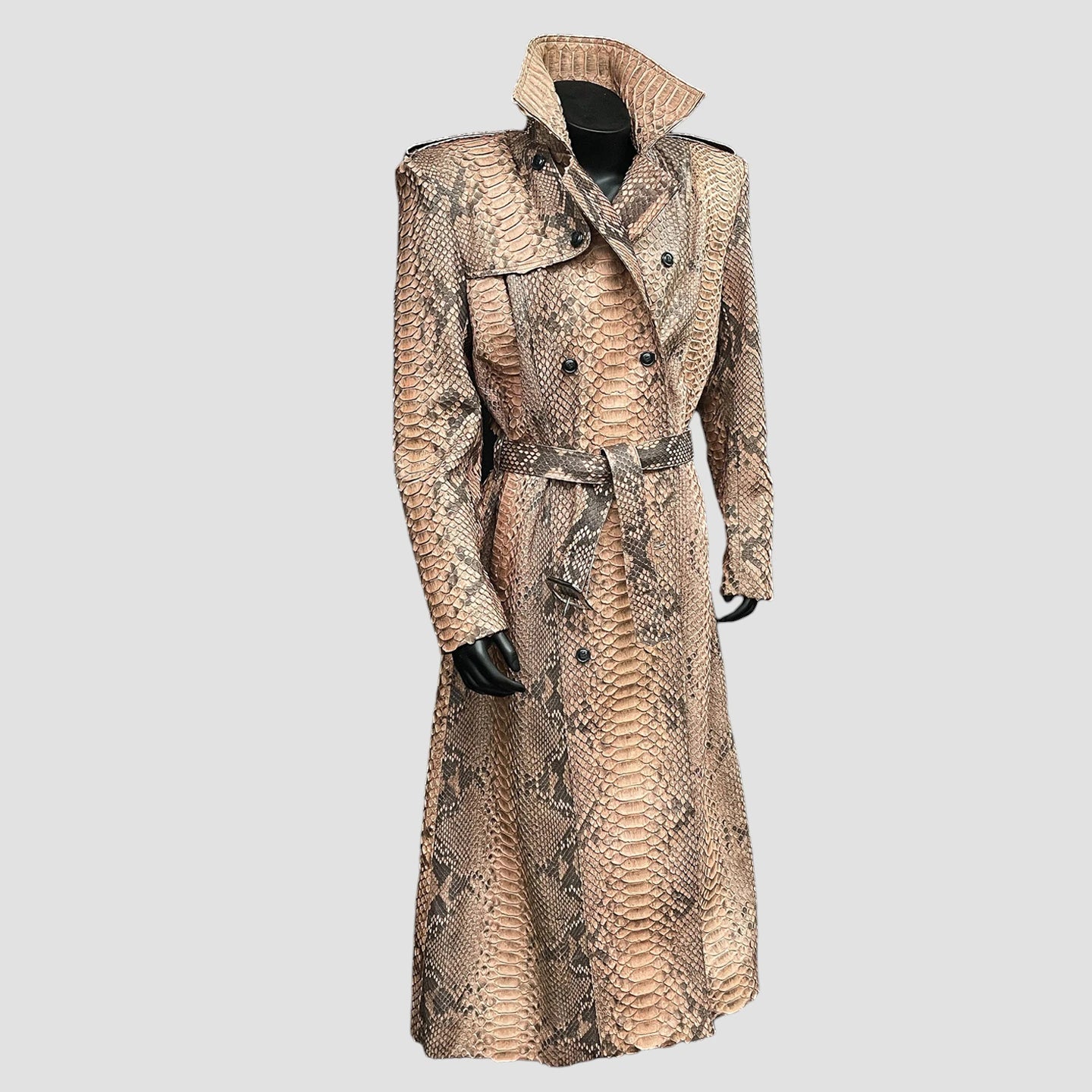 Dragon python leather trench coat
