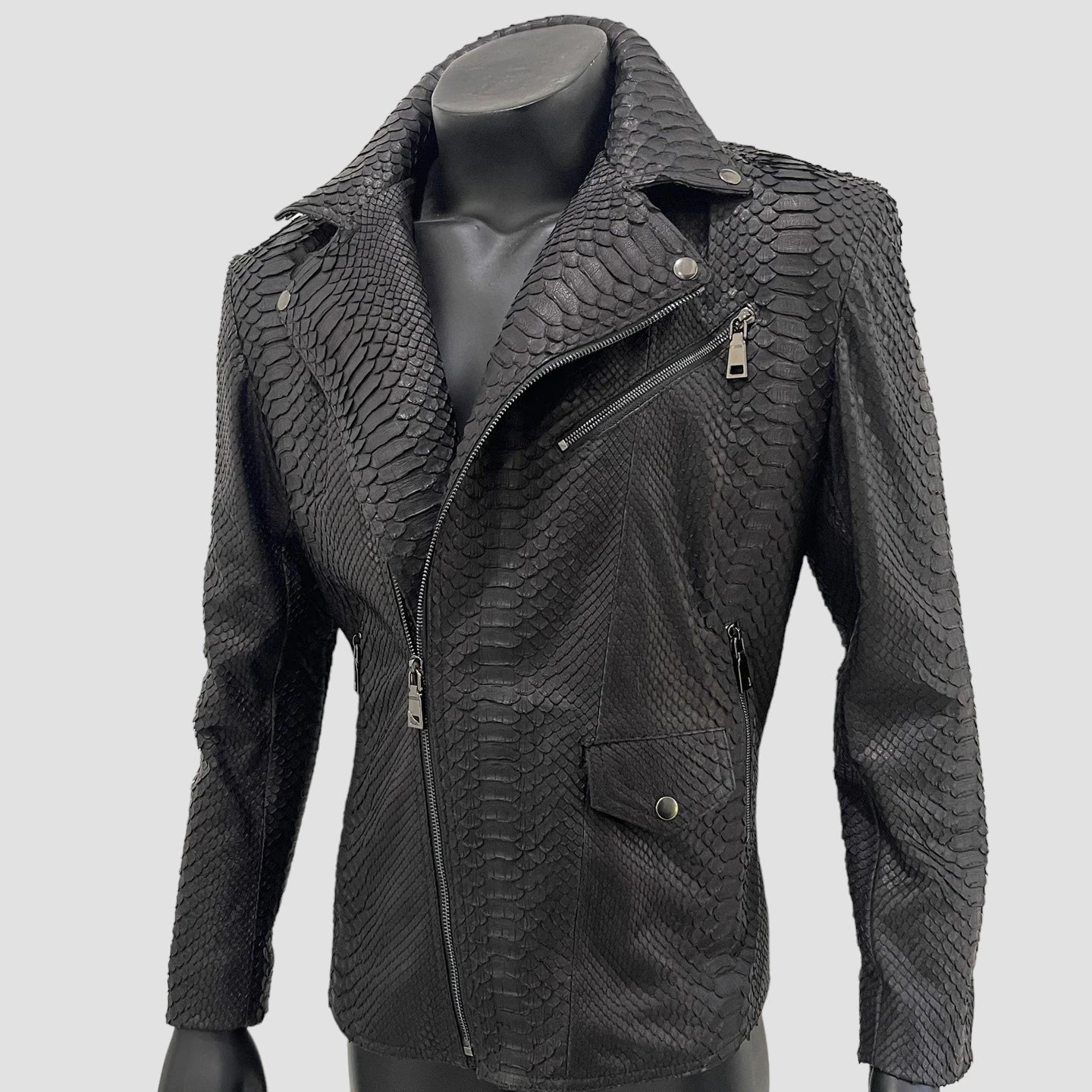 Python leather biker jacket