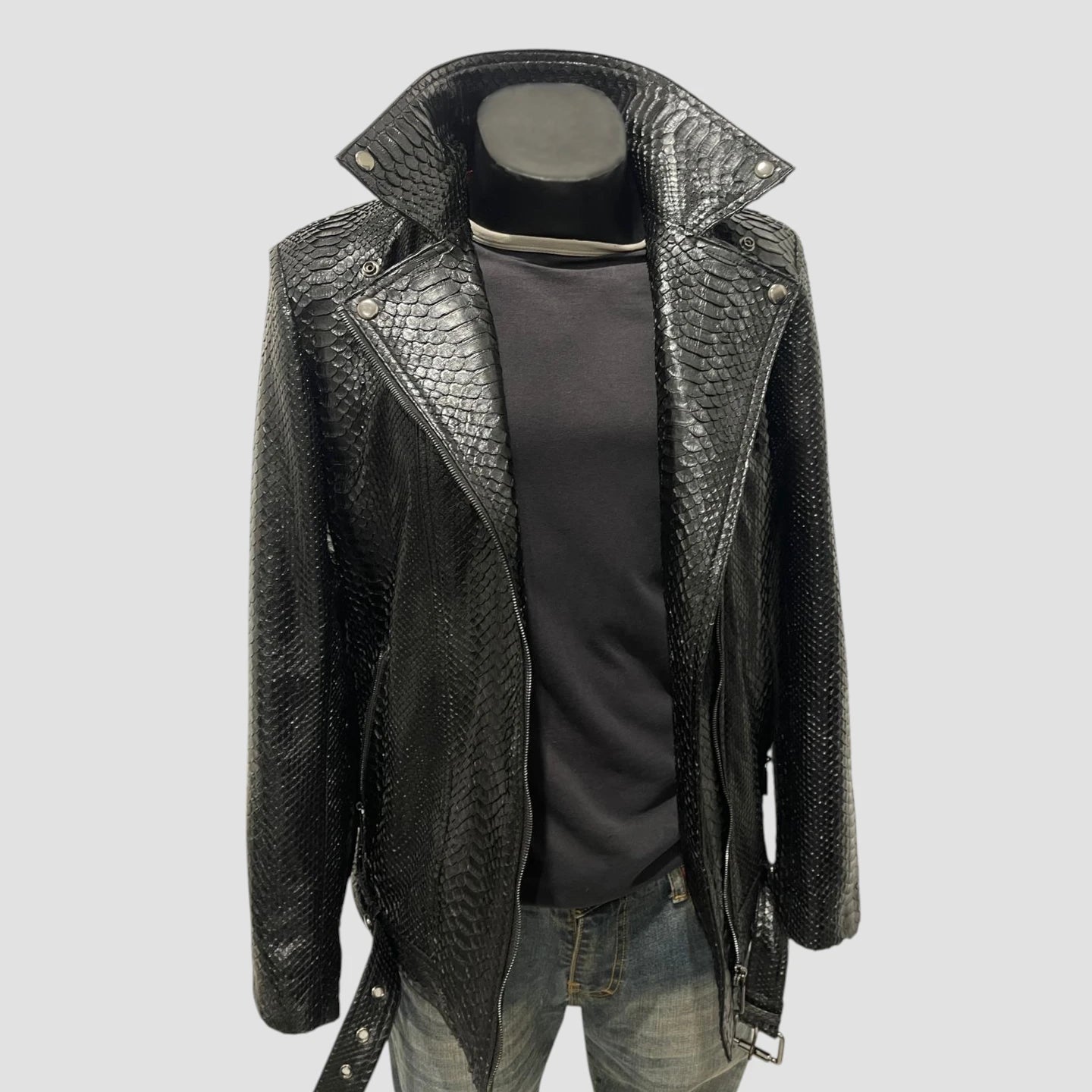 Python leather biker jacket