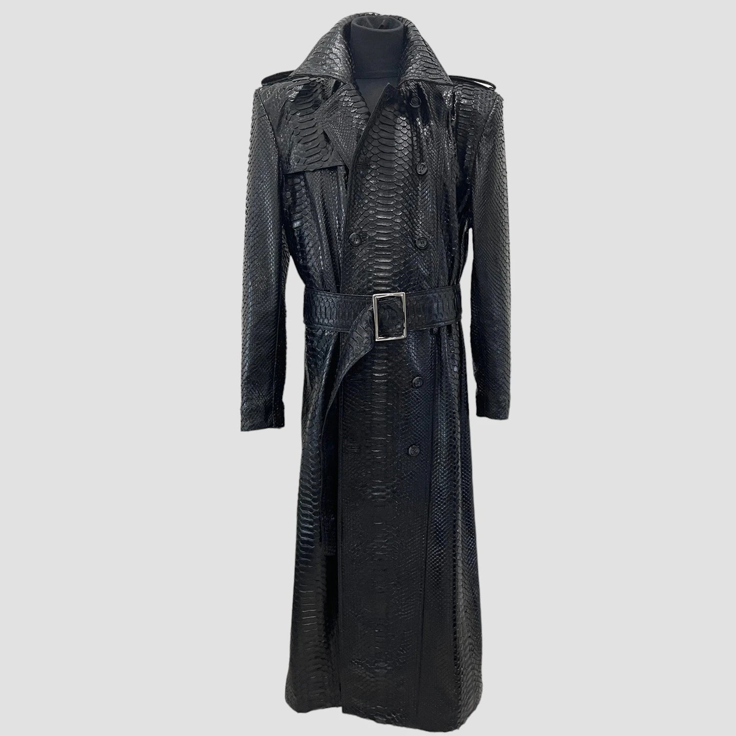 Python leather trench coat
