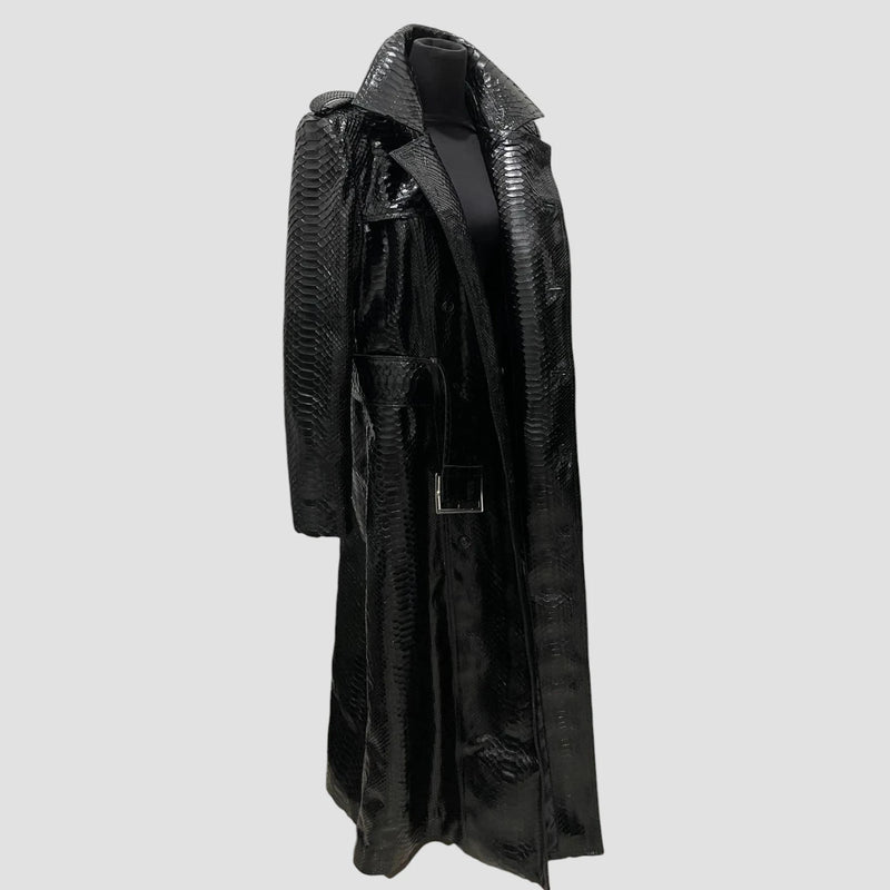 Python leather trench coat