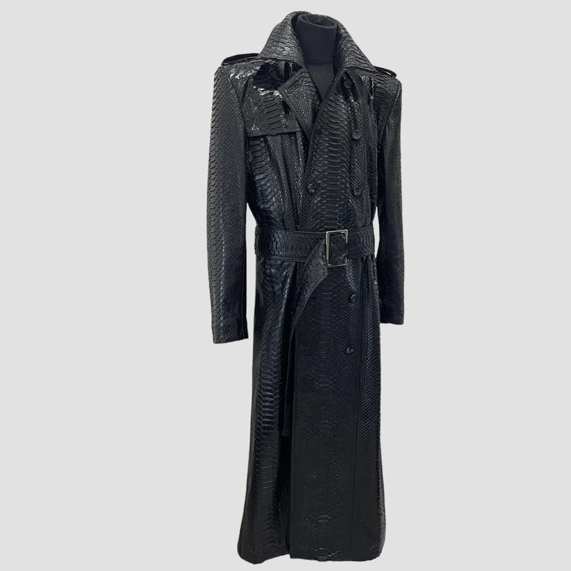 Python leather trench coat