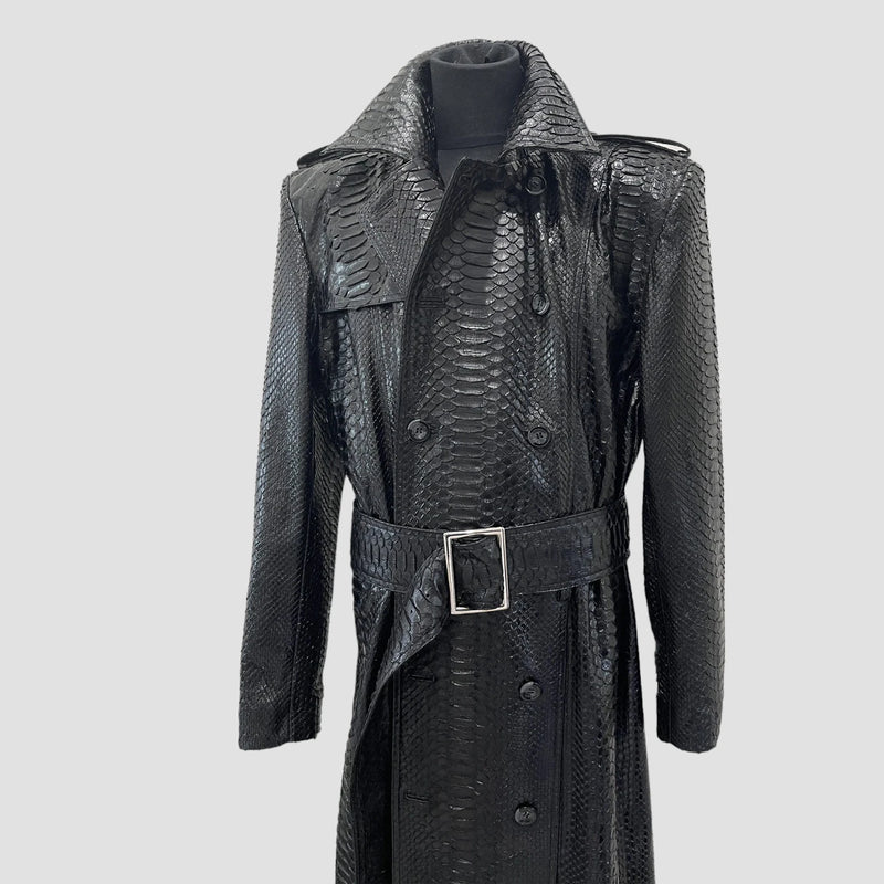 Python leather trench coat