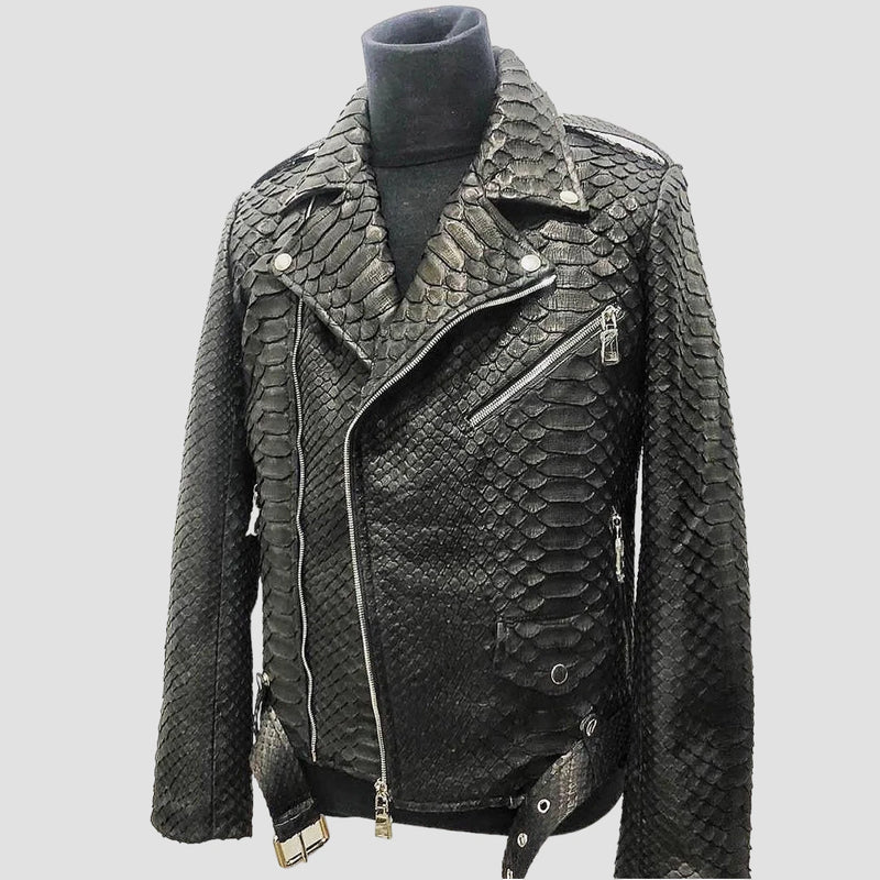 Dragon python leather biker jacket