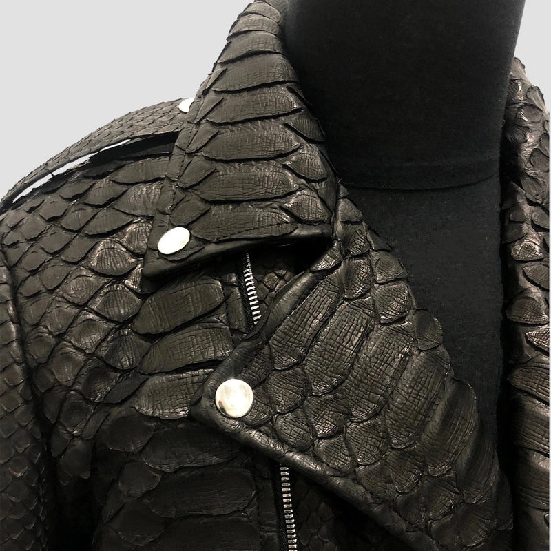 Dragon python leather biker jacket