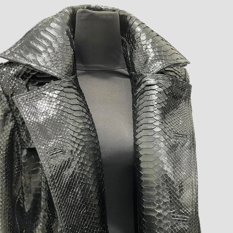 Python leather trench coat