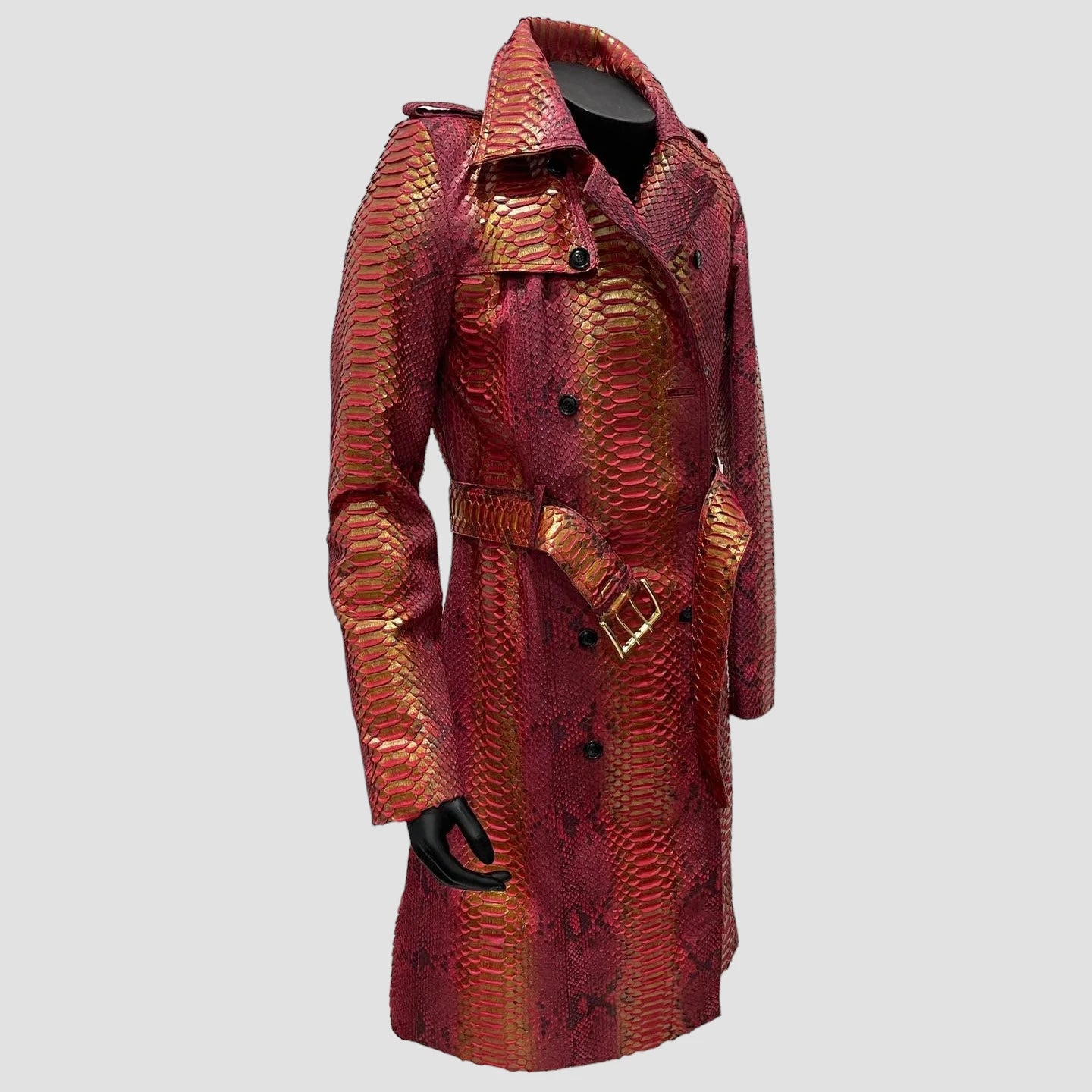 Python leather trench coat