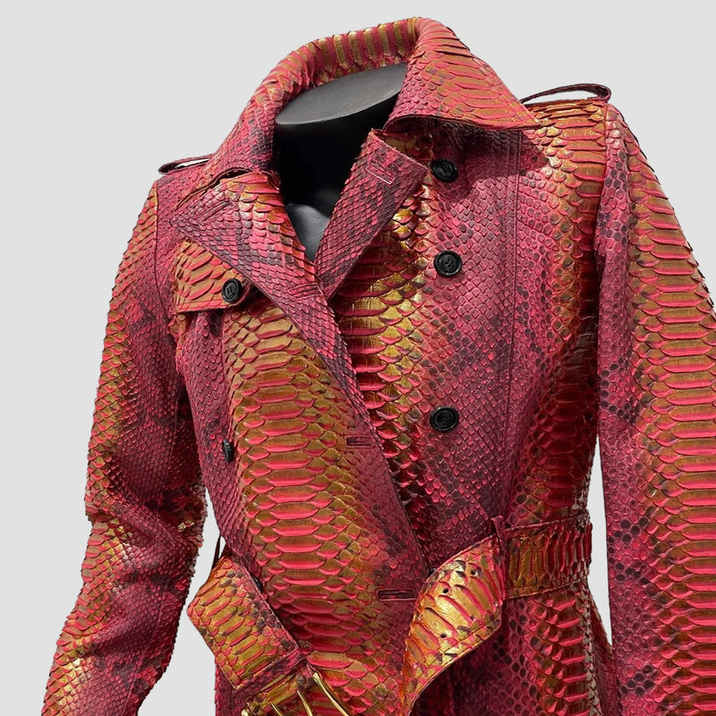 Python leather trench coat