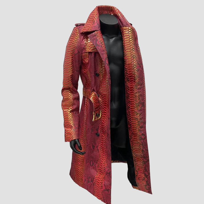 Python leather trench coat
