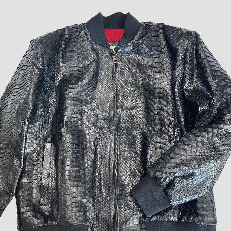 Python leather bomber jacket