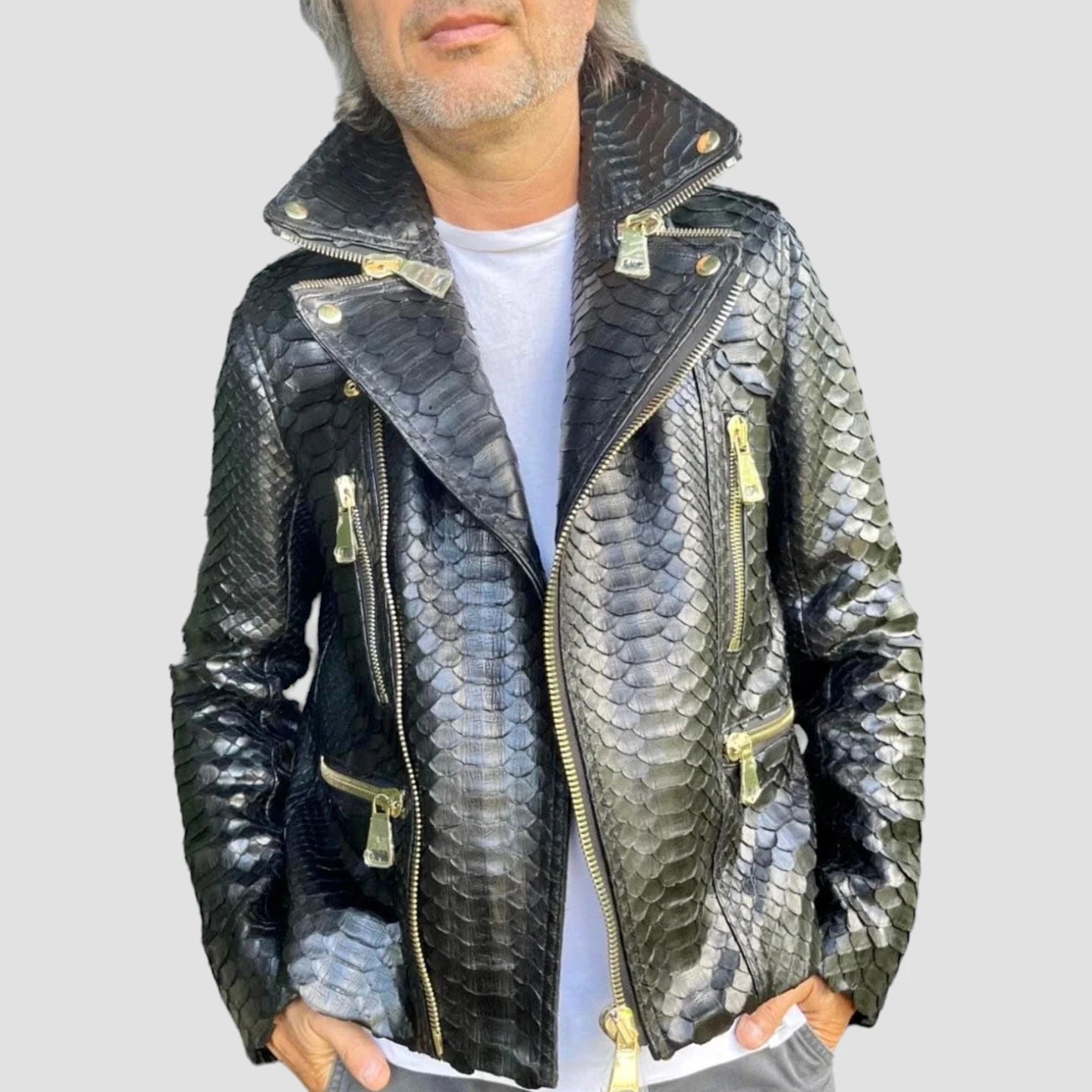 King python leather jacket back zippers