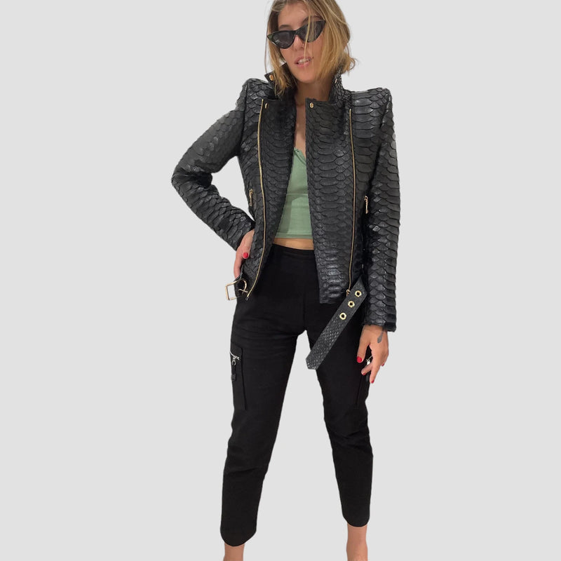 King python leather biker jacket