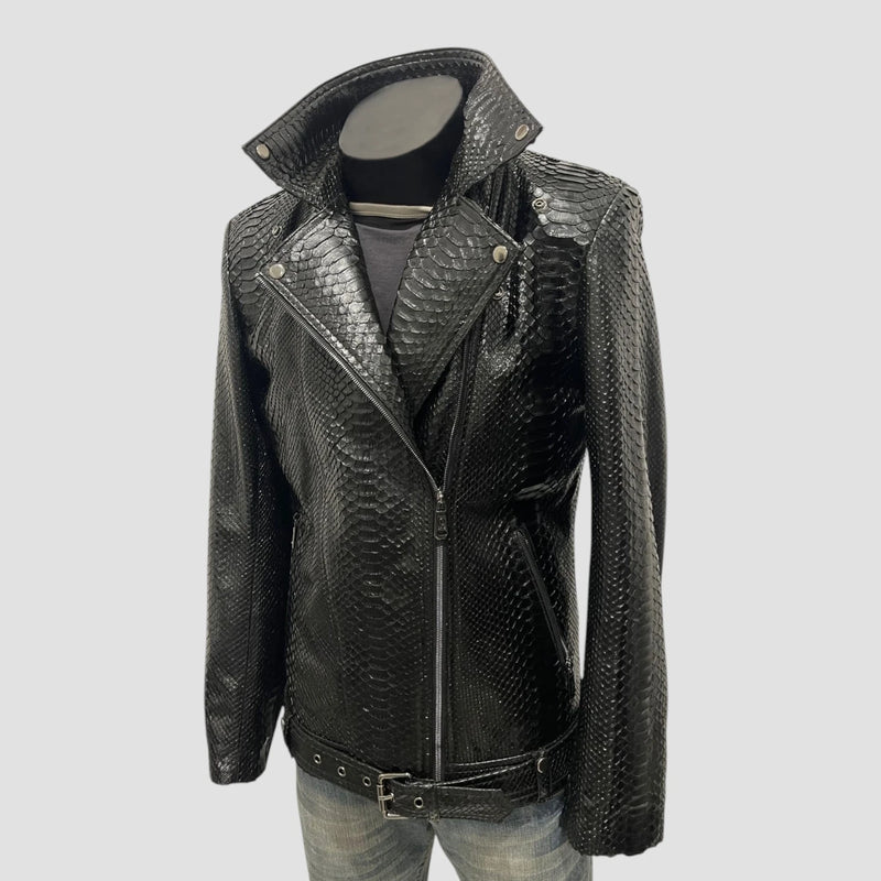 Python leather biker jacket