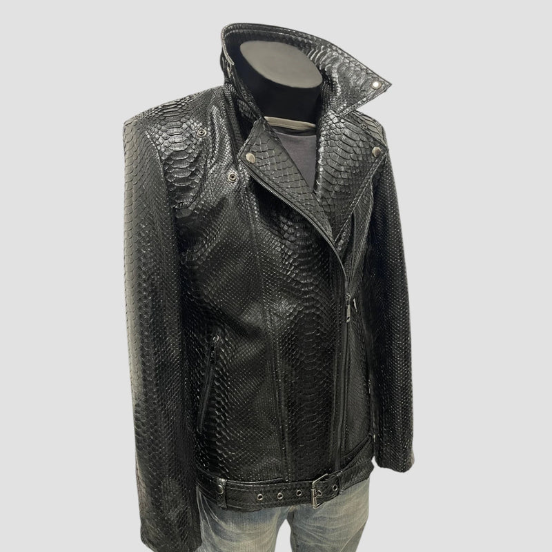 Python leather biker jacket