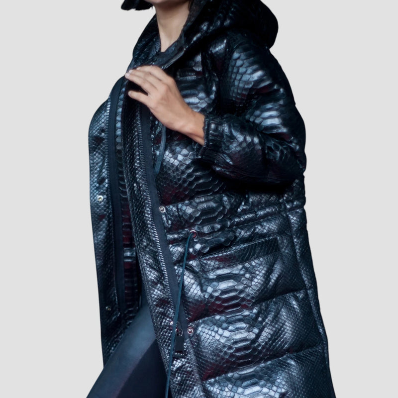 Duck down python leather jacket