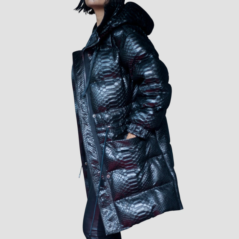Duck down python leather jacket