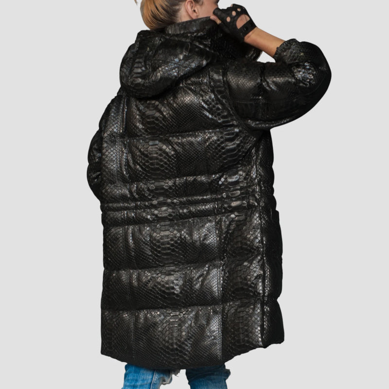 Duck down python leather jacket