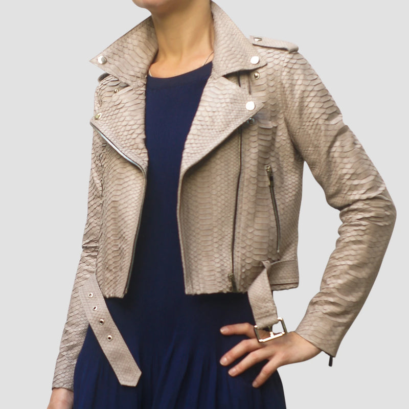 Python leather biker jacket