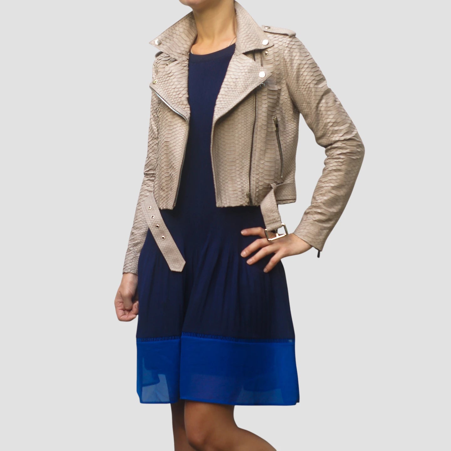 Python leather biker jacket