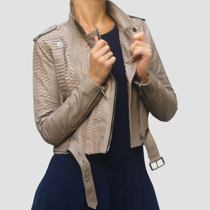 Python leather biker jacket
