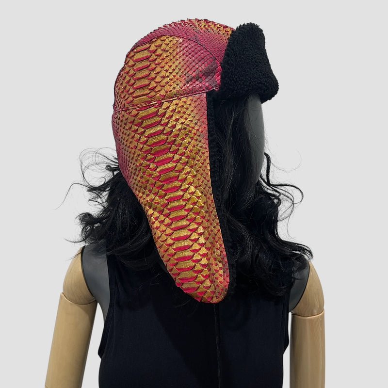 Python leather trapper hat
