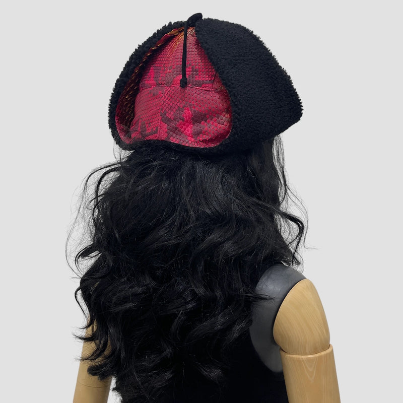 Python leather trapper hat