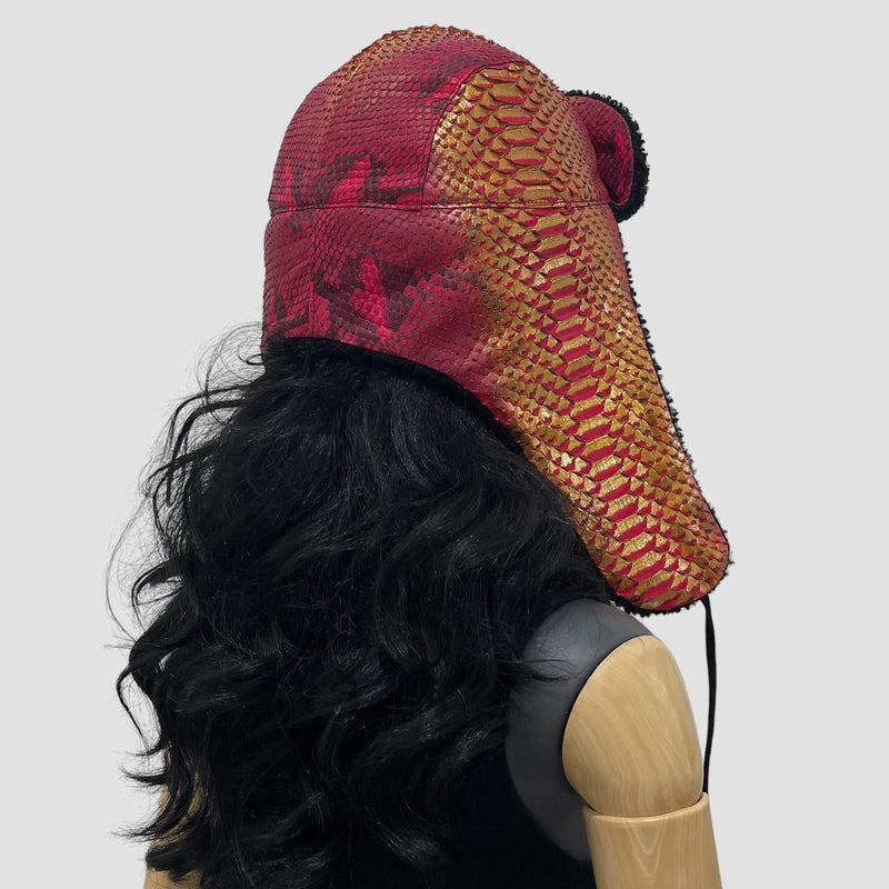 Python leather trapper hat