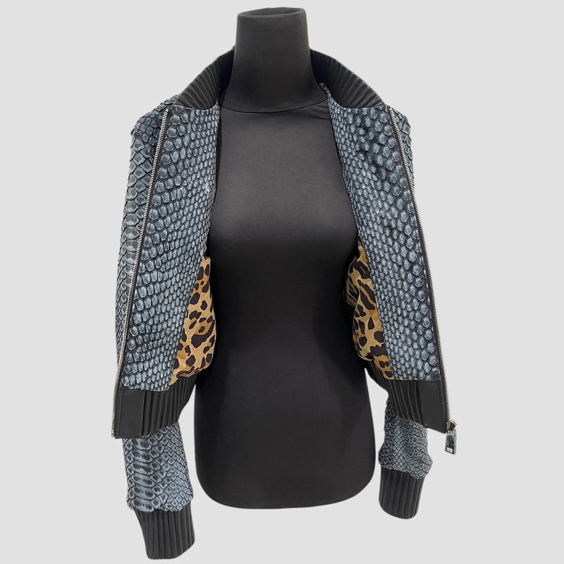 King python leather bomber jacket antique