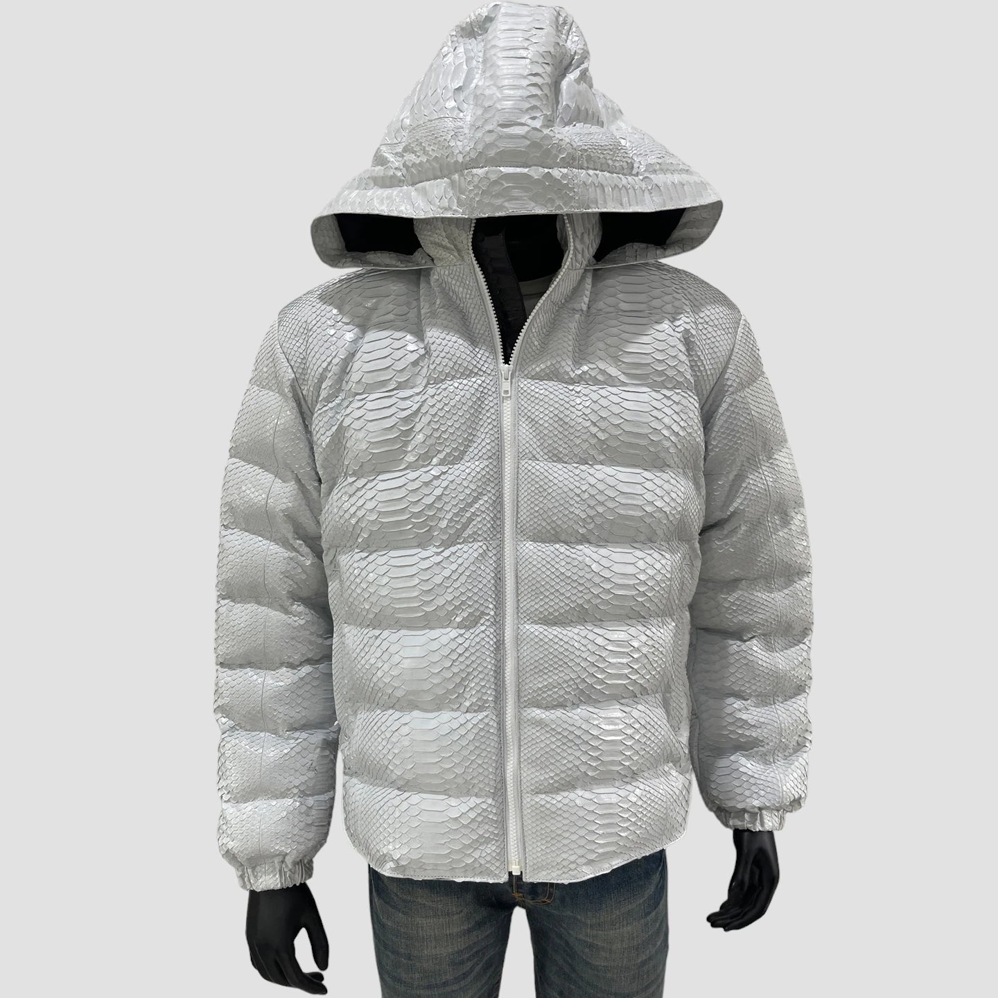 Man's duck down python leather jacket