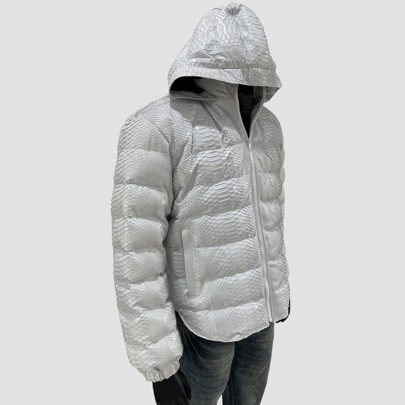 Man's duck down python leather jacket