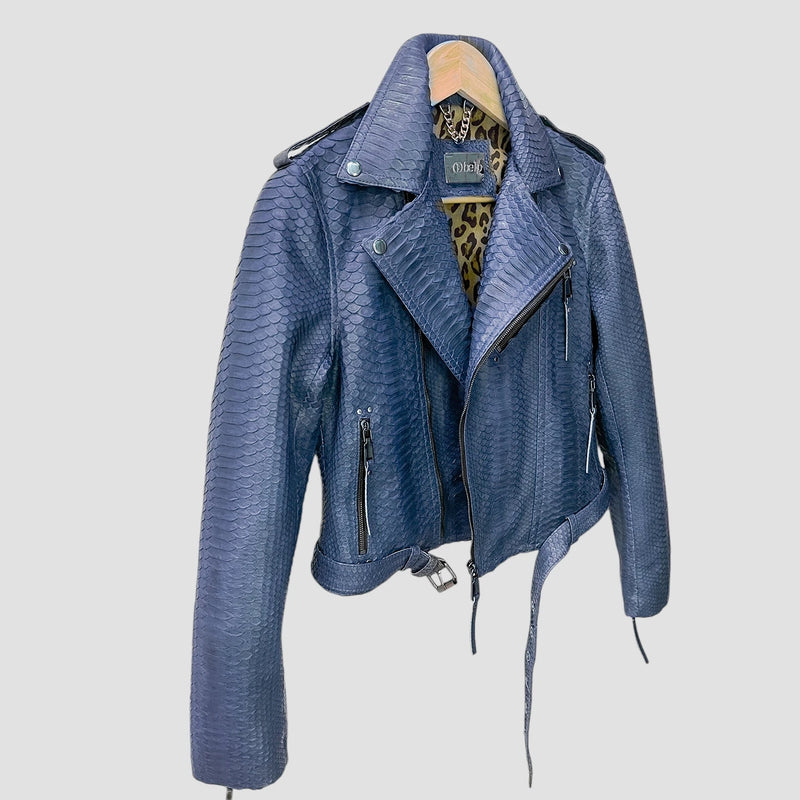 Python leather biker jacket