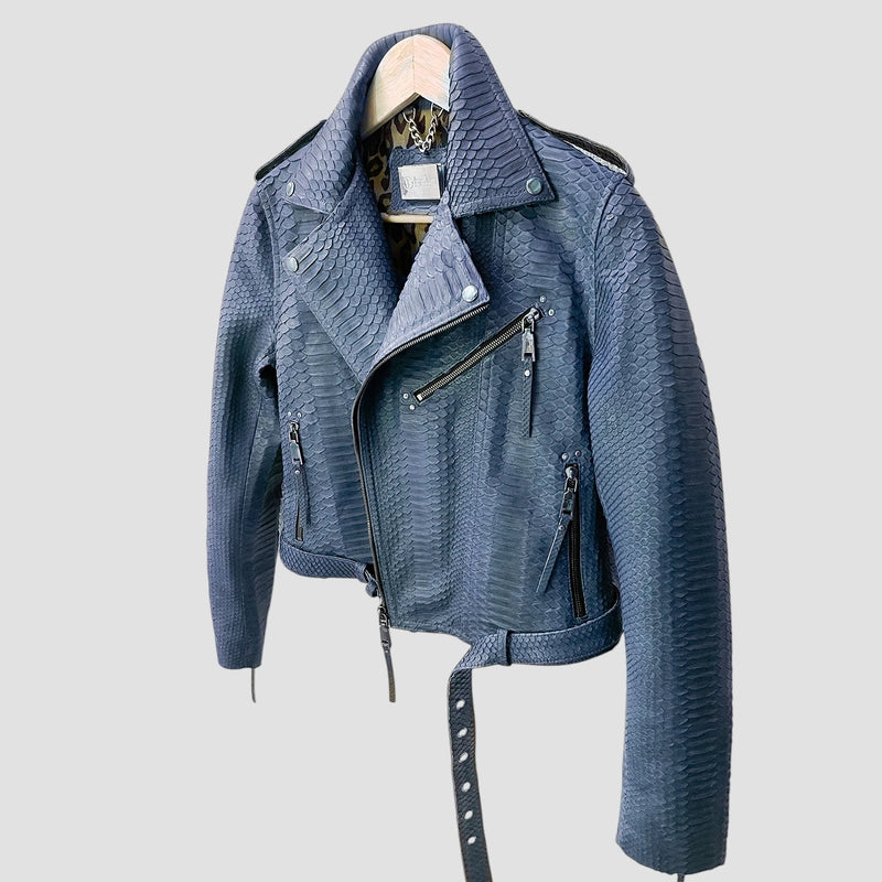 Python leather biker jacket