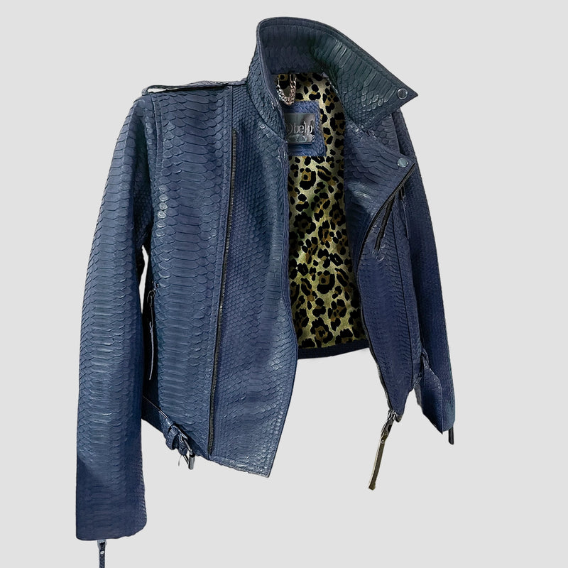 Python leather biker jacket