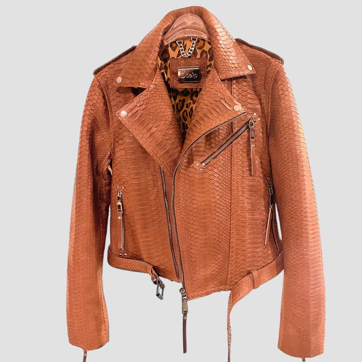 Python leather biker jacket