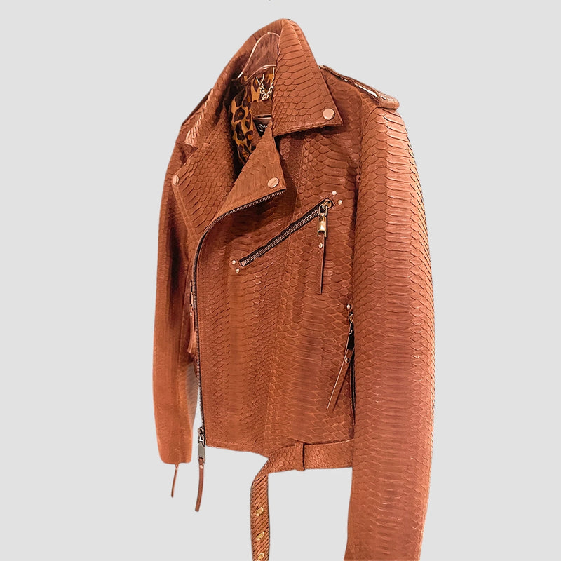 Python leather biker jacket