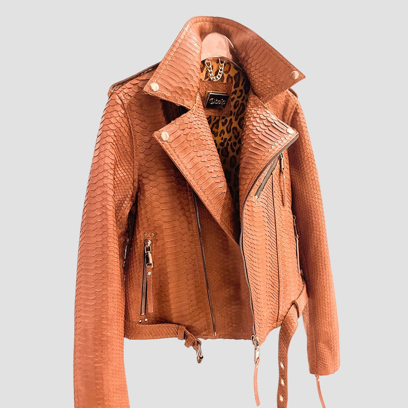 Python leather biker jacket
