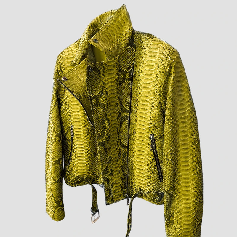 Python leather biker jacket