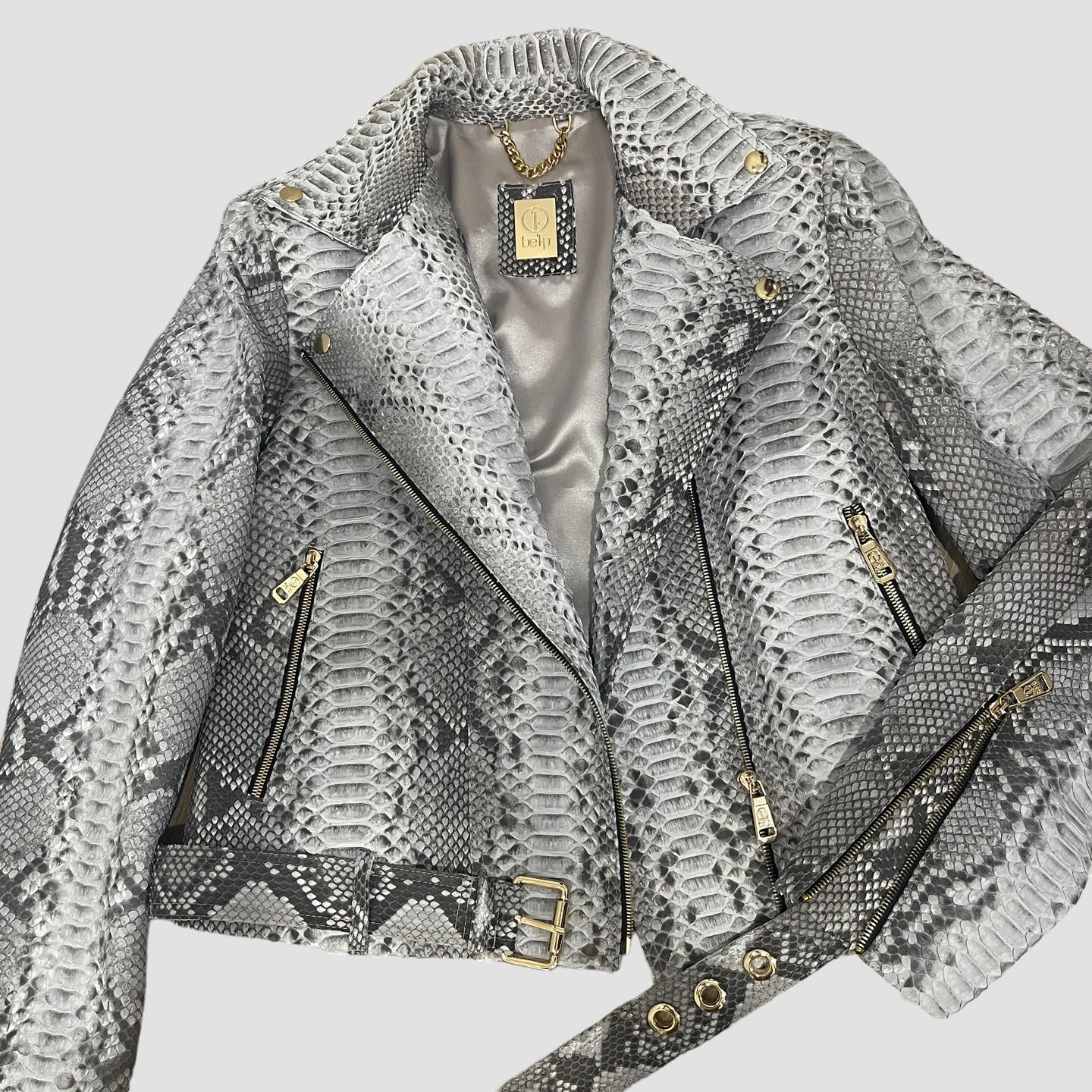 Python leather biker jacket