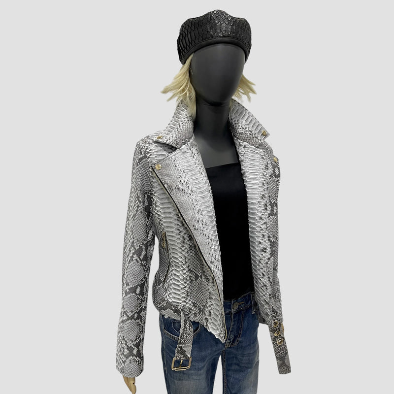 Python leather biker jacket